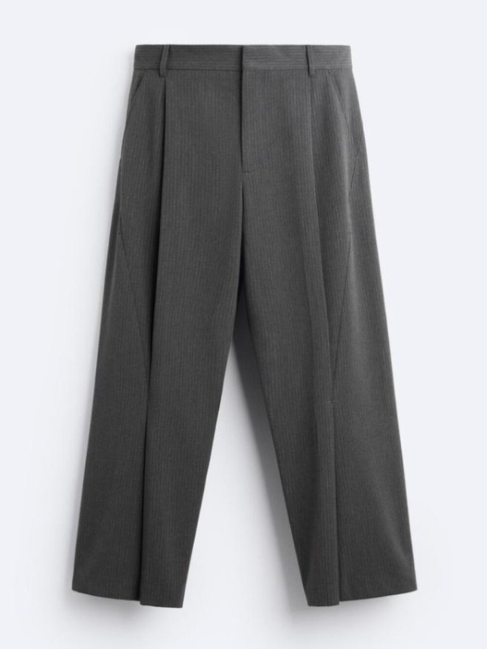Zara Man Wide Fit Pleated Pants Size 34/ Women's XL/XXL Grey Pinstripe